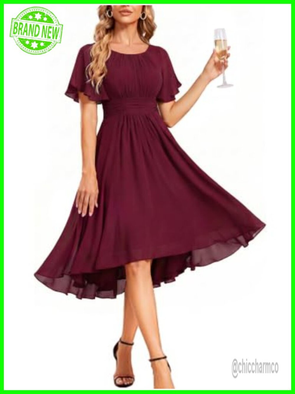 Chiffon Midi Wedding Guest Dress High Low A-Line Cocktail Formal